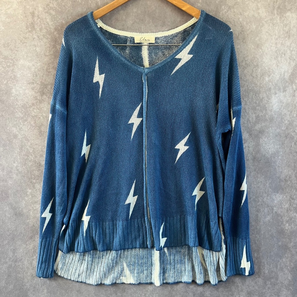 Elan Lightning Bolt Sweater Womens OS Blue Oversized High Low Knit SWP10366